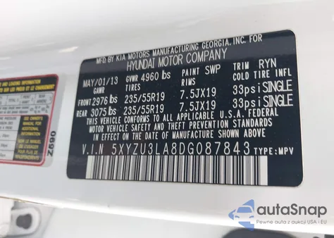 2013 Hyundai Santa Fe Sport 2.0T from USA, damaged, VIN 5XYZU3LA8DG087843